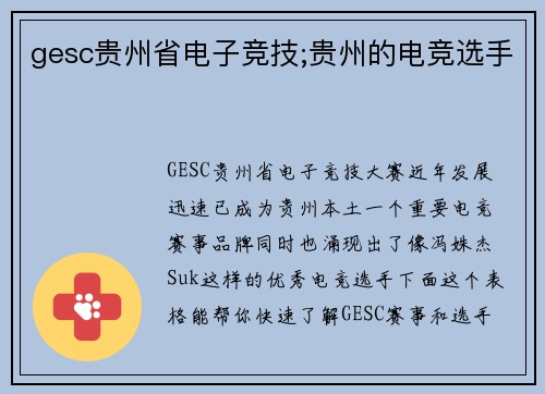 gesc贵州省电子竞技;贵州的电竞选手